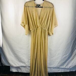Lulus Midas Sheer Gold Metallic Cover Up Maxi Dress XL Boho Quiet Luxury NWT